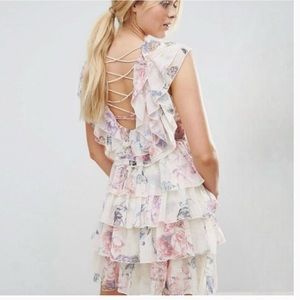 YAS Ruffle Floral Lace Up Mini Dress